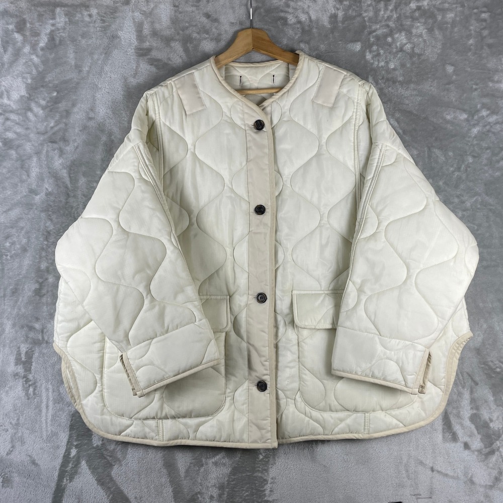 The Frankie Shop Quilted Jacket Size Medium White Military Liner Coat Pockets